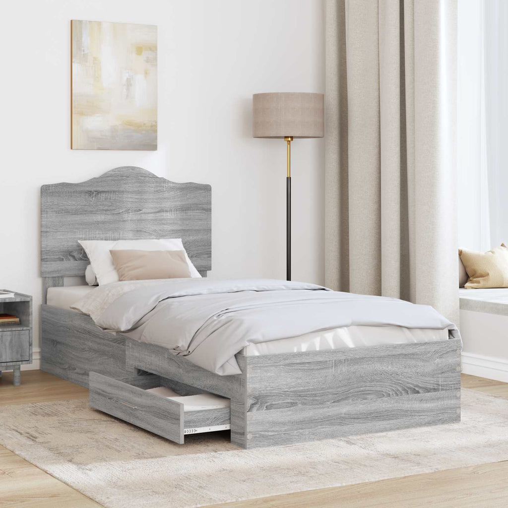 Bed Frame with Drawer Grey Sonoma 90 x 200 cm Engineered Wood