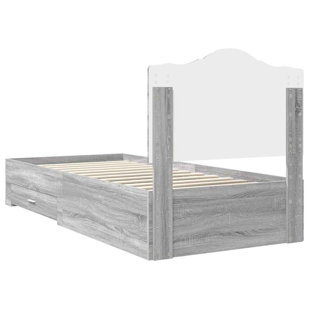 Bed Frame with Drawer Grey Sonoma 90 x 200 cm Engineered Wood