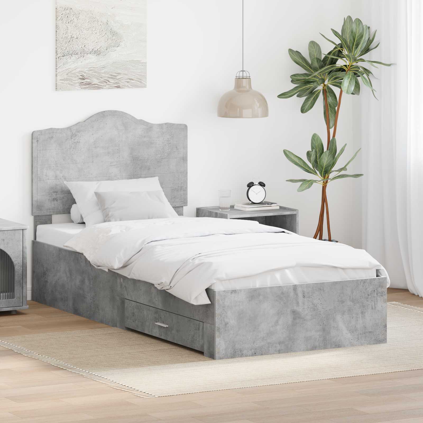 Bed Frame with Drawer Concrete Grey 90 x 190 cm Engineered Wood