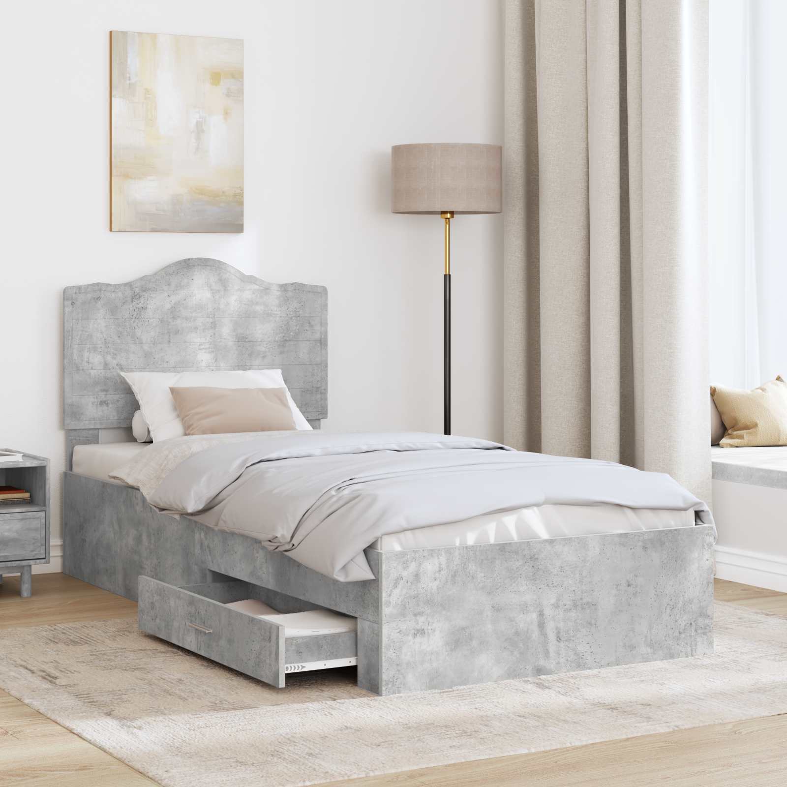 Bed Frame with Drawer Concrete Grey 90 x 190 cm Engineered Wood