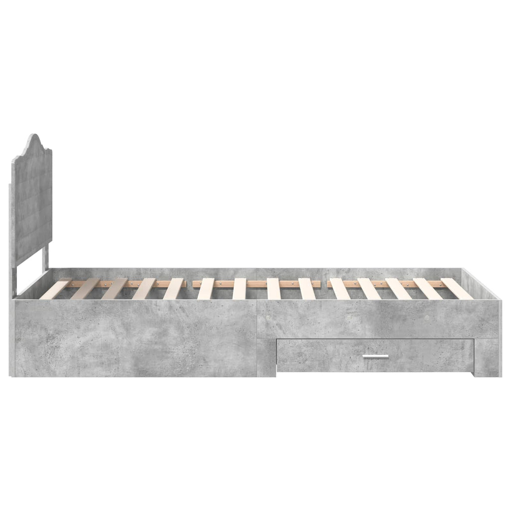 Bed Frame with Drawer Concrete Grey 90 x 190 cm Engineered Wood