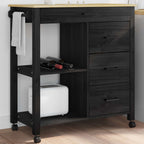 Kitchen Trolley Black 88.5 x 40 x 84 cm Solid Pine Wood
