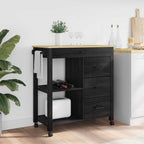 Kitchen Trolley Black 88.5 x 40 x 84 cm Solid Pine Wood