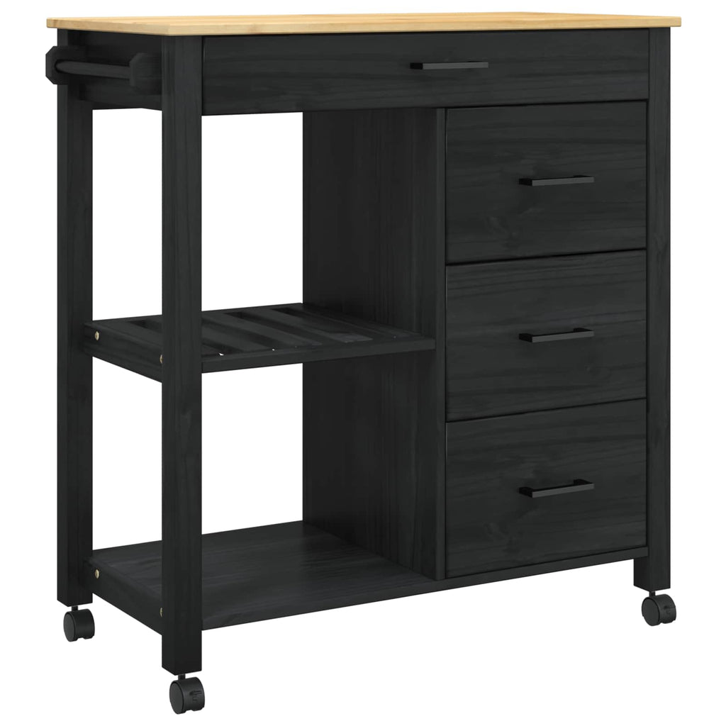Kitchen Trolley Black 88.5 x 40 x 84 cm Solid Pine Wood