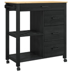 Kitchen Trolley Black 88.5 x 40 x 84 cm Solid Pine Wood