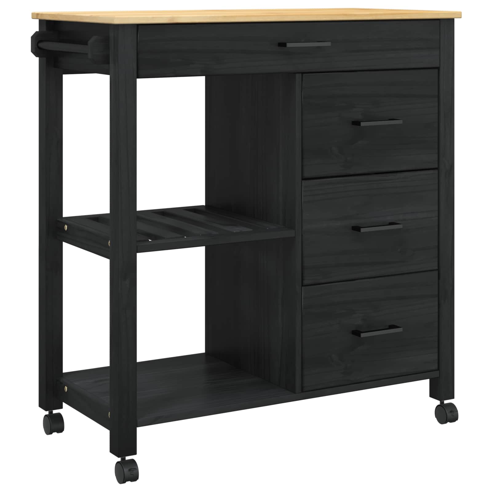 Kitchen Trolley Black 88.5 x 40 x 84 cm Solid Pine Wood