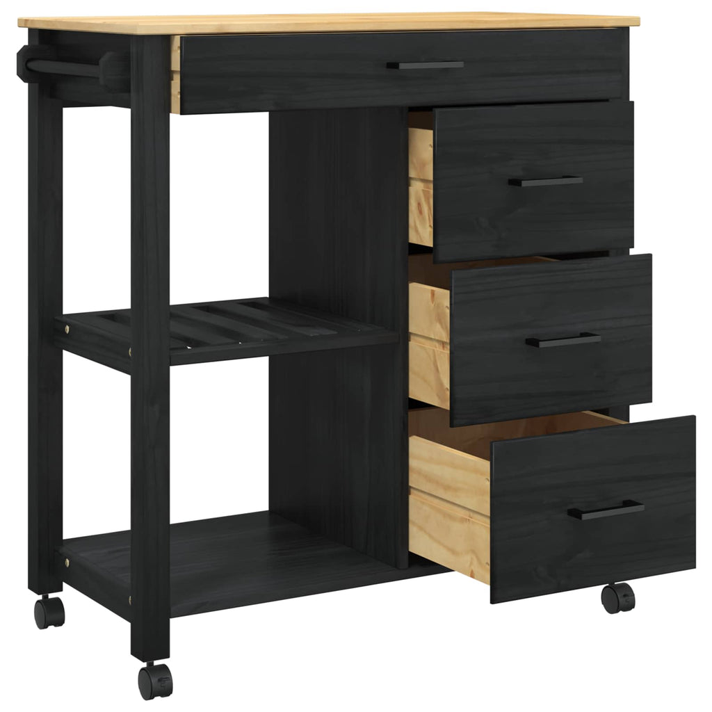 Kitchen Trolley Black 88.5 x 40 x 84 cm Solid Pine Wood