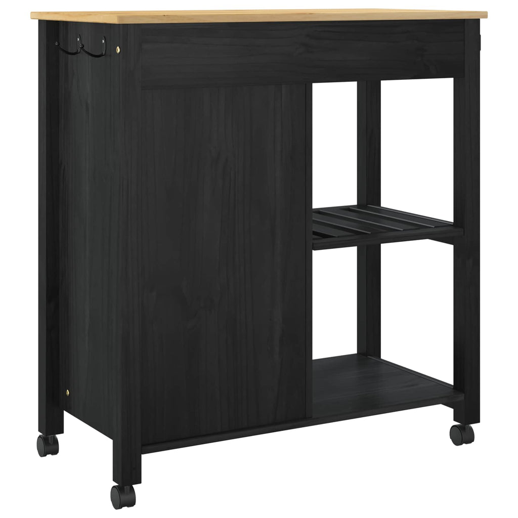 Kitchen Trolley Black 88.5 x 40 x 84 cm Solid Pine Wood