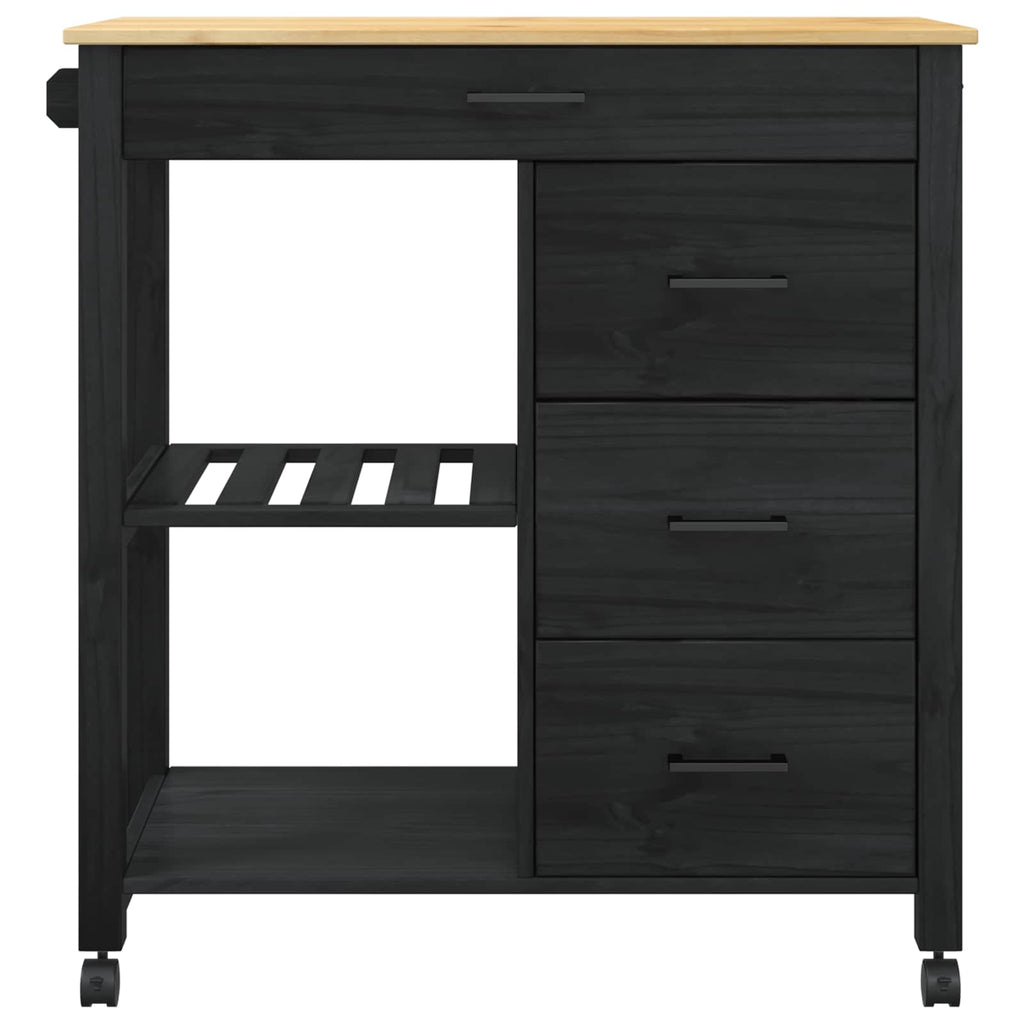 Kitchen Trolley Black 88.5 x 40 x 84 cm Solid Pine Wood