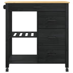Kitchen Trolley Black 88.5 x 40 x 84 cm Solid Pine Wood