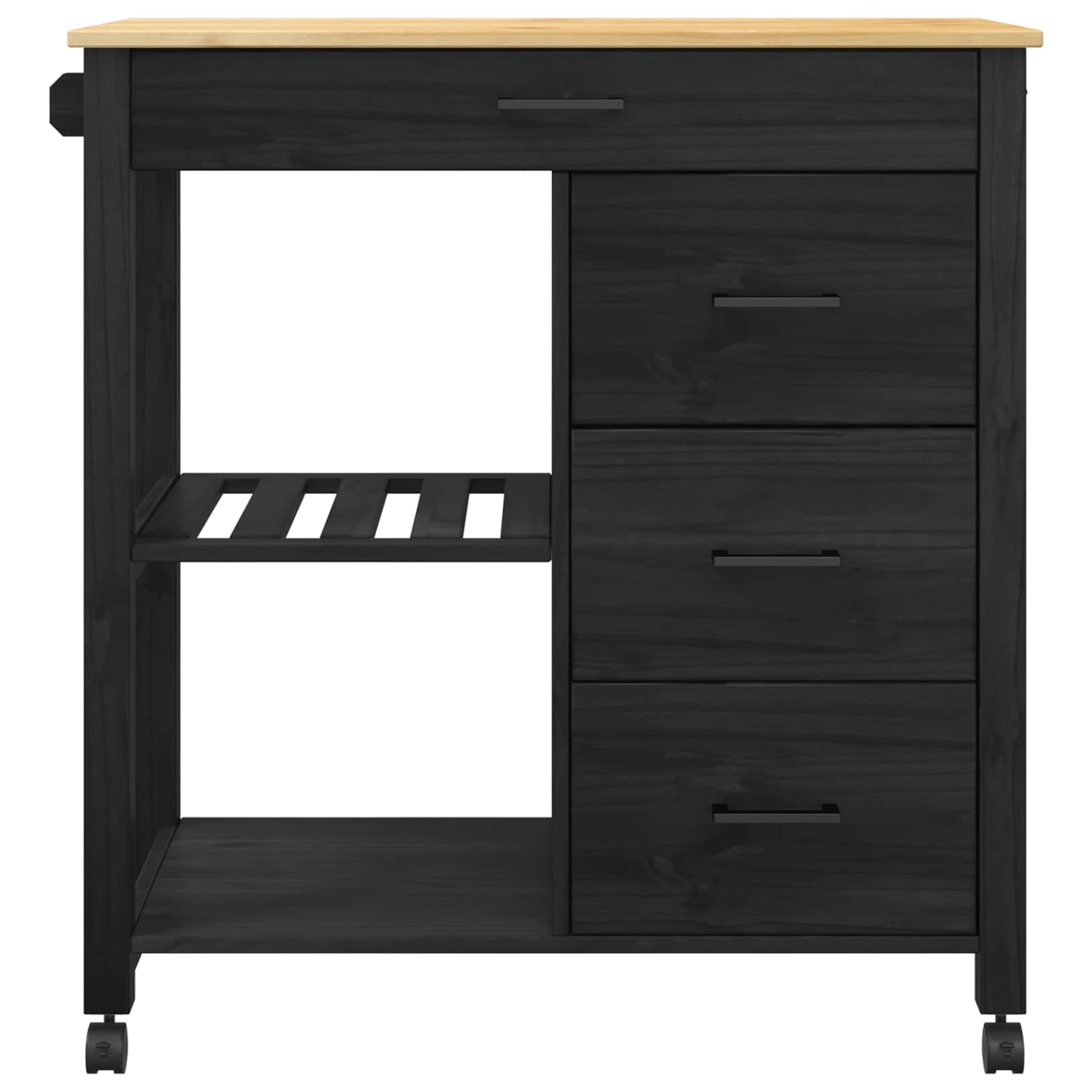 Kitchen Trolley Black 88.5 x 40 x 84 cm Solid Pine Wood