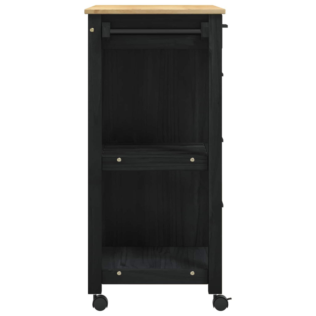 Kitchen Trolley Black 88.5 x 40 x 84 cm Solid Pine Wood