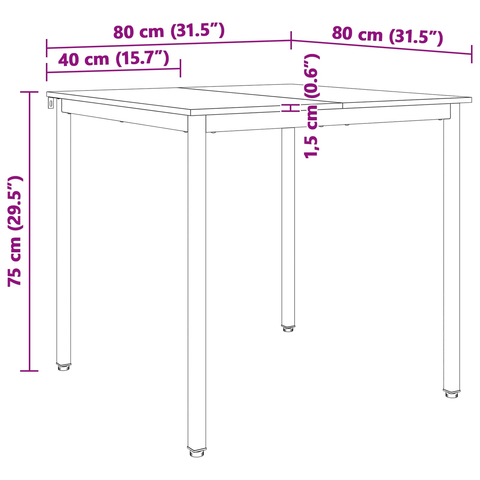 Dining Table White 80 x 80 x 75 cm Solid Pine Wood