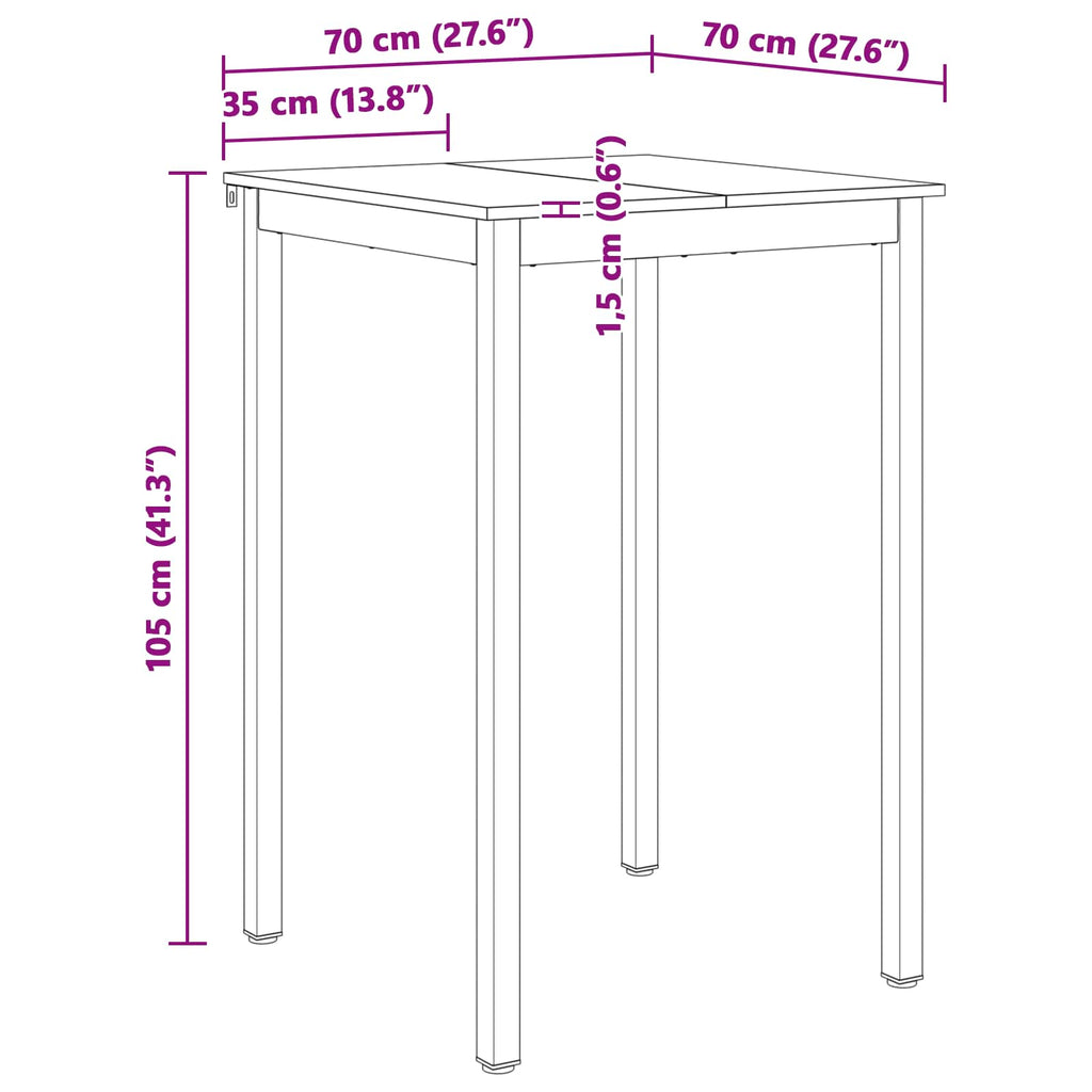 Bar Table Natural 70 x 70 x 105 cm Solid Pine Wood