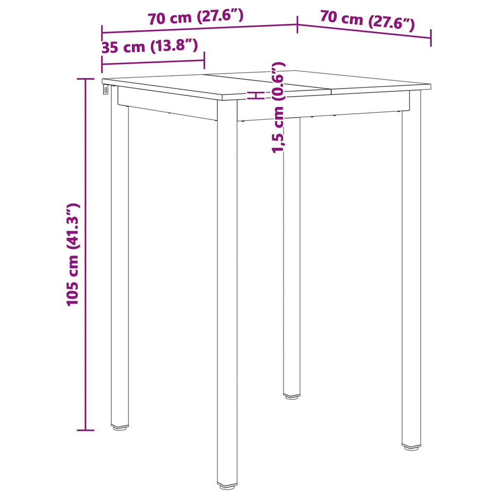 Bar Table White 70 x 70 x 105 cm Solid Pine Wood