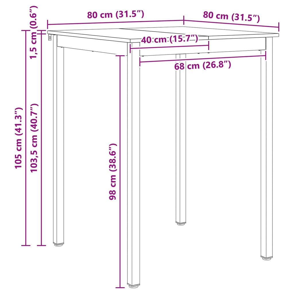 Bar Table Natural 80 x 80 x 105 cm Solid Pine Wood