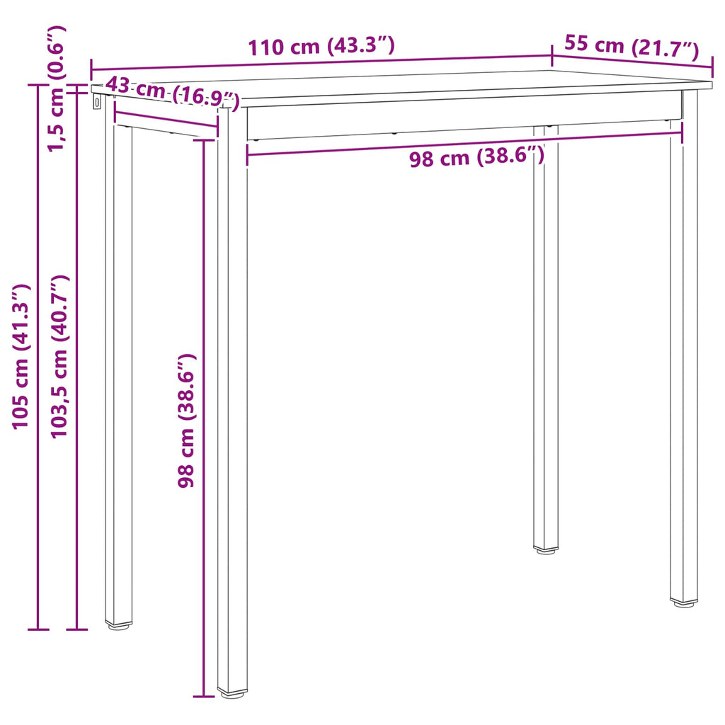 Bar Table Natural 110 x 55 x 105 cm Solid Pine Wood