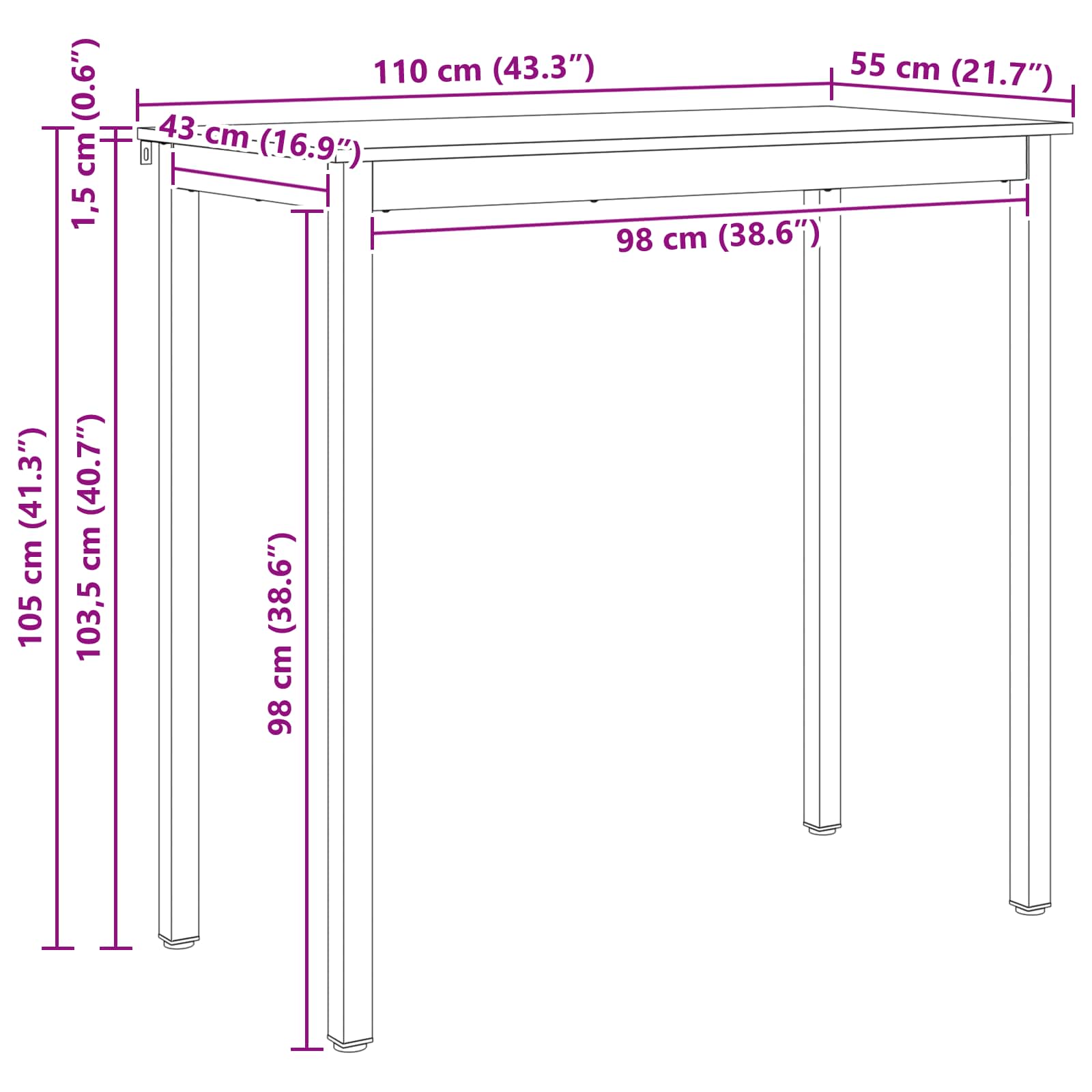 Bar Table Natural 110 x 55 x 105 cm Solid Pine Wood