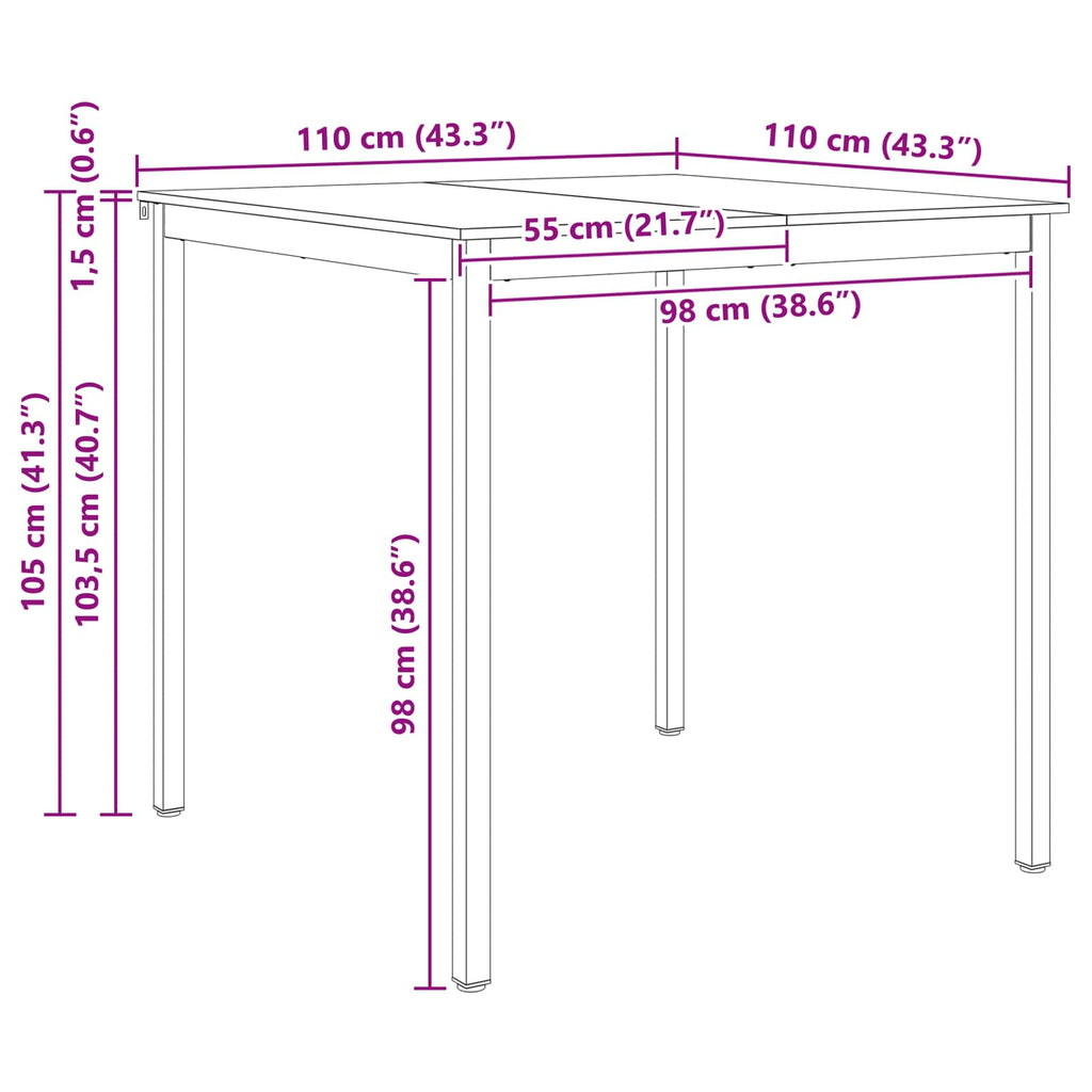 Bar Table White 110 x 110 x 105 cm Solid Pine Wood