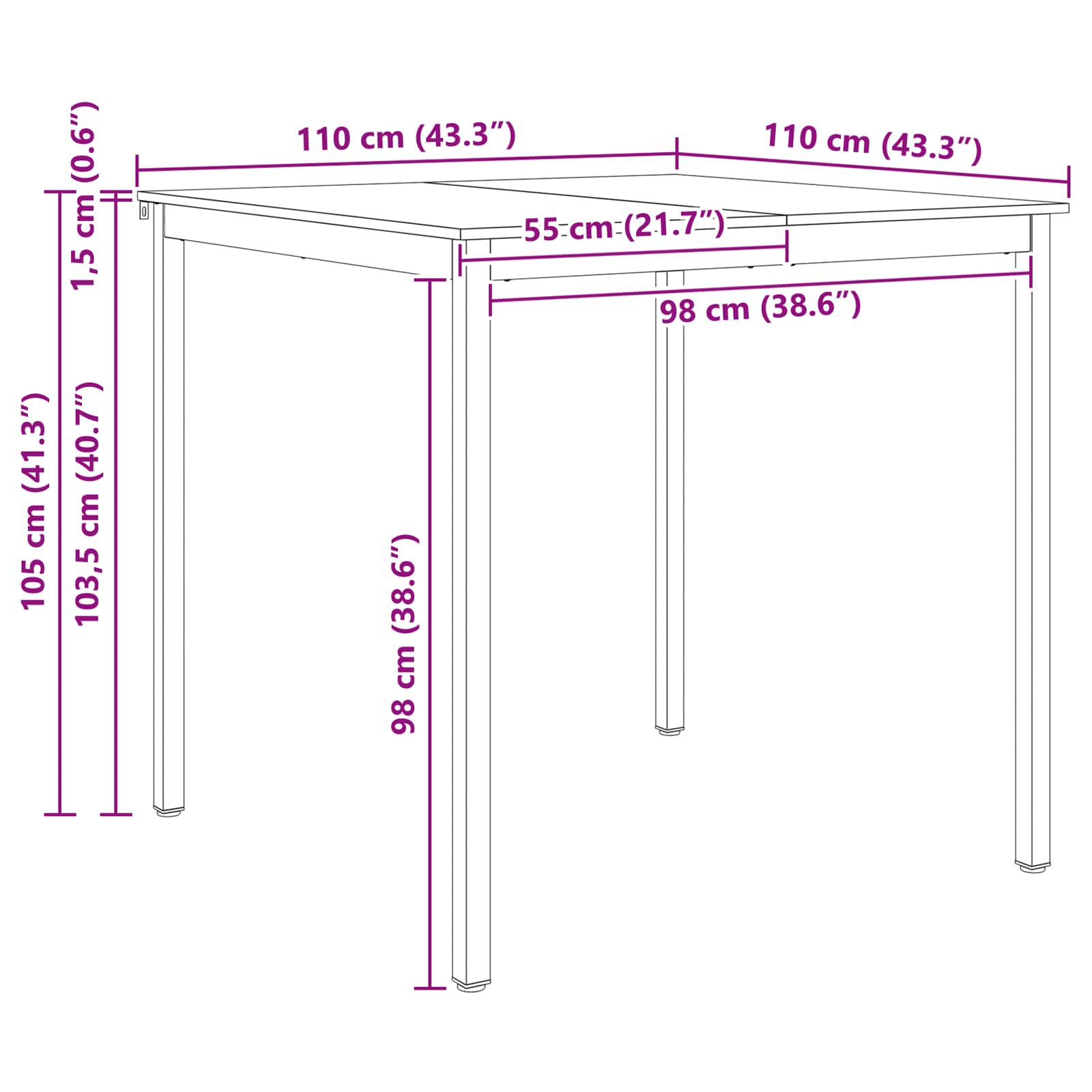 Bar Table White 110 x 110 x 105 cm Solid Pine Wood