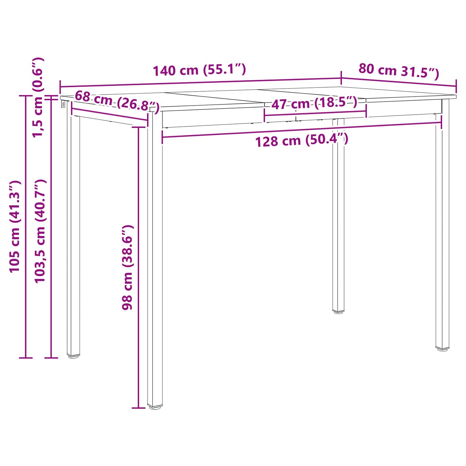 Bar Table Natural 140 x 80 x 105 cm Solid Pine Wood