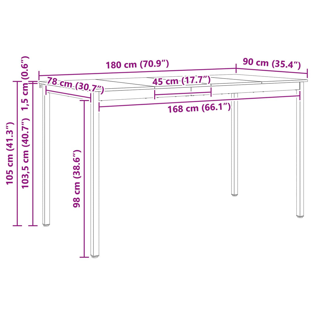 Bar Table Natural 180 x 90 x 105 cm Solid Pine Wood