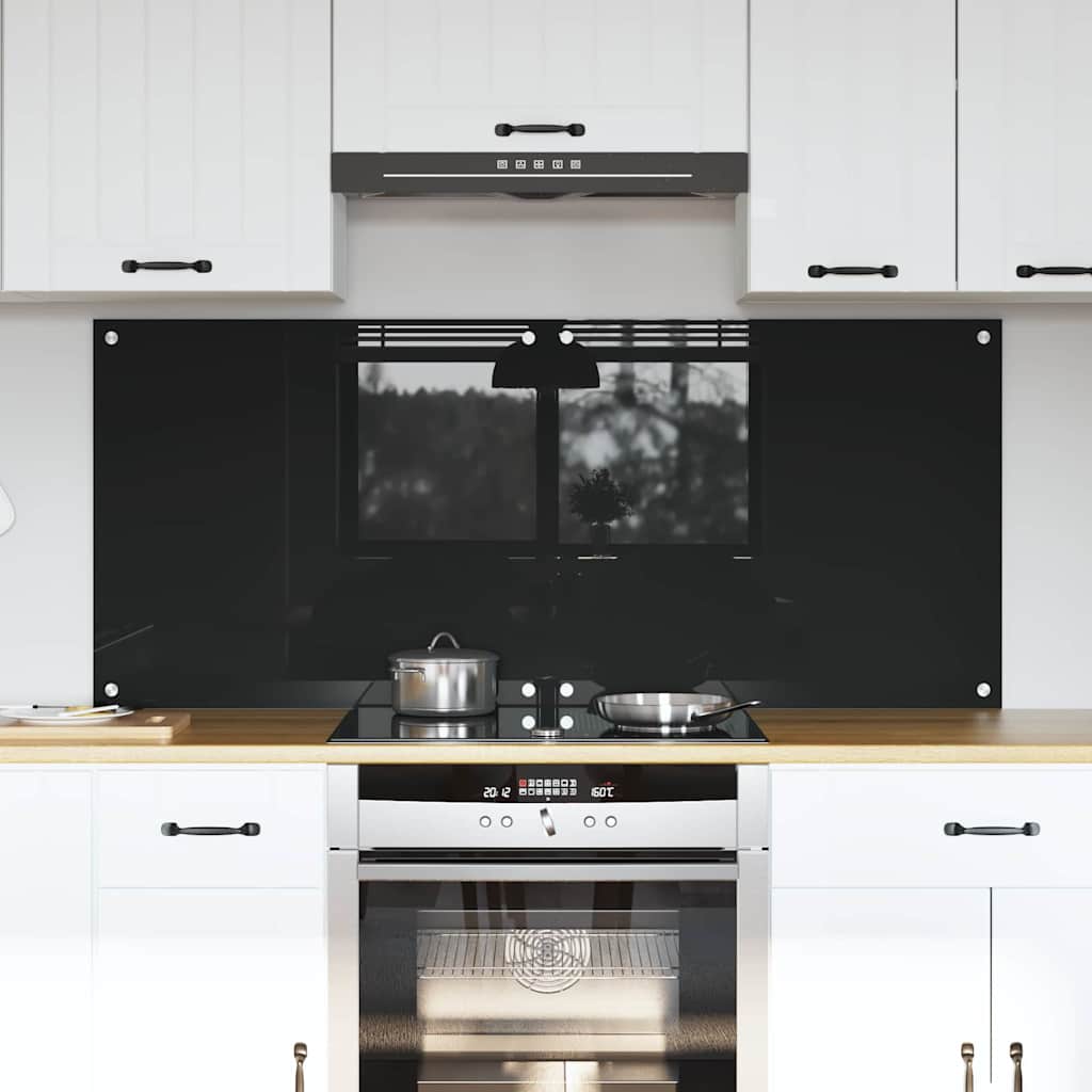 Kitchen Backsplash 2 pcs Black 70 x 60 cm Tempered Glass