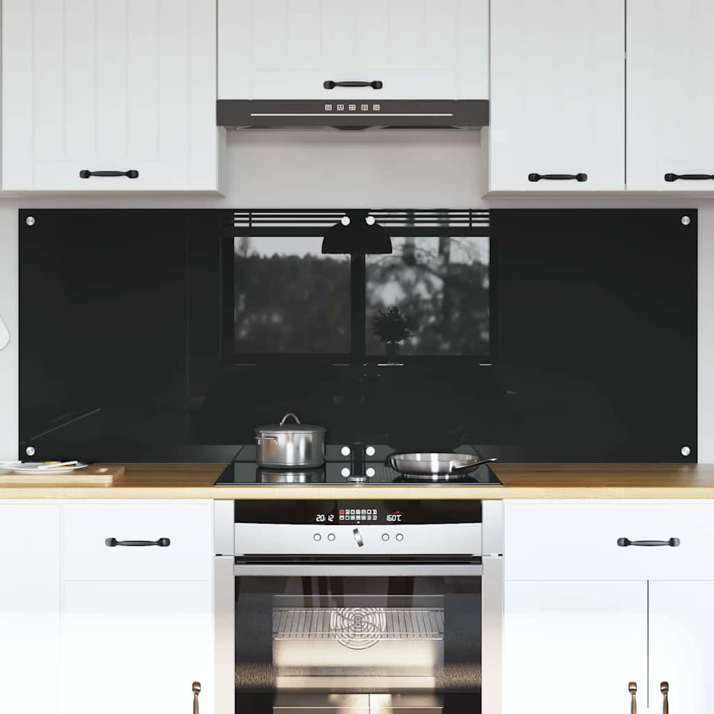 Kitchen Backsplash 2 pcs Black 80 x 60 cm Tempered Glass