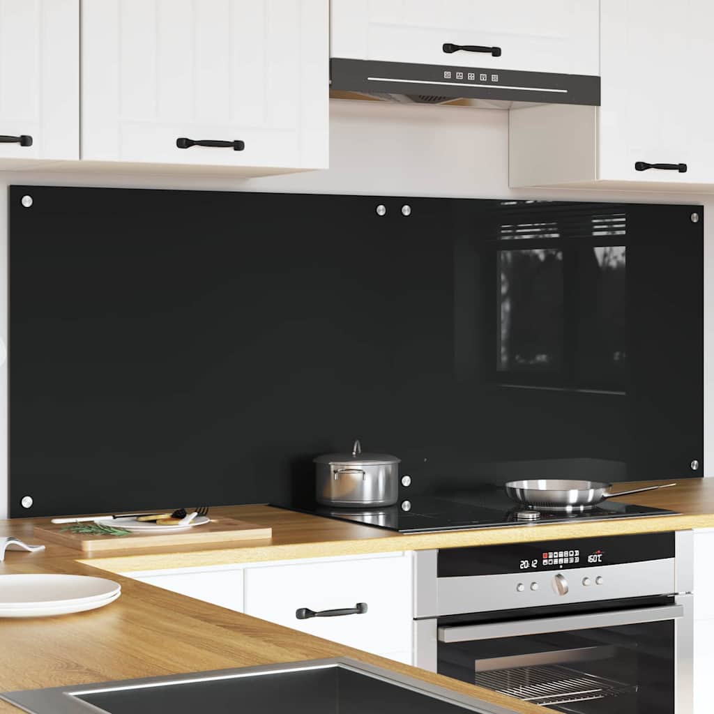 Kitchen Backsplash 2 pcs Black 80 x 60 cm Tempered Glass