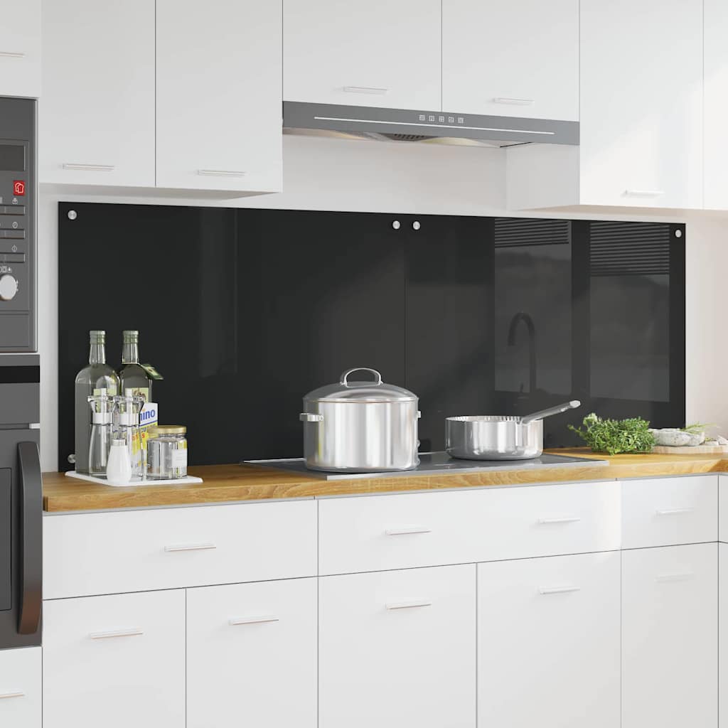 Kitchen Backsplash 2 pcs Black 90 x 60 cm Tempered Glass