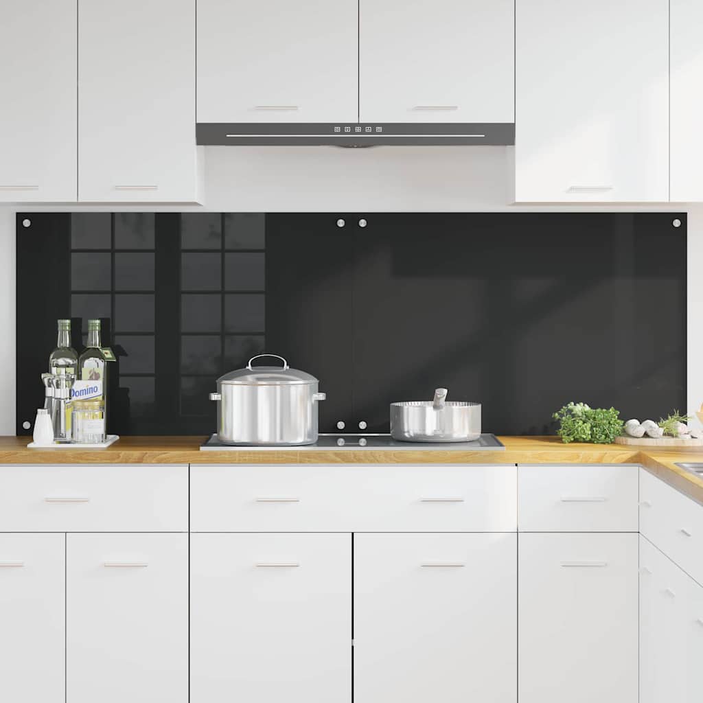Kitchen Backsplash 2 pcs Black 90 x 60 cm Tempered Glass