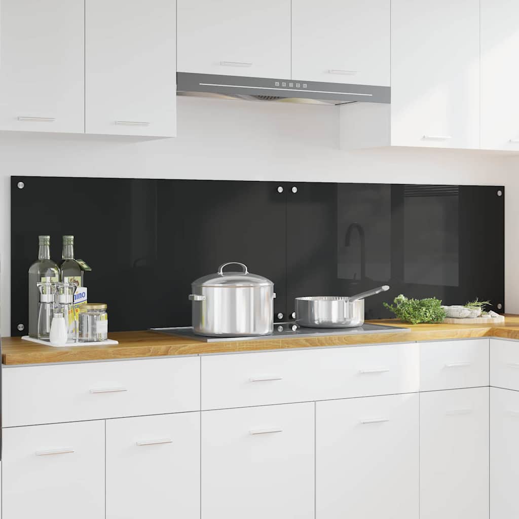Kitchen Backsplash 2 pcs Black 100 x 50 cm Tempered Glass