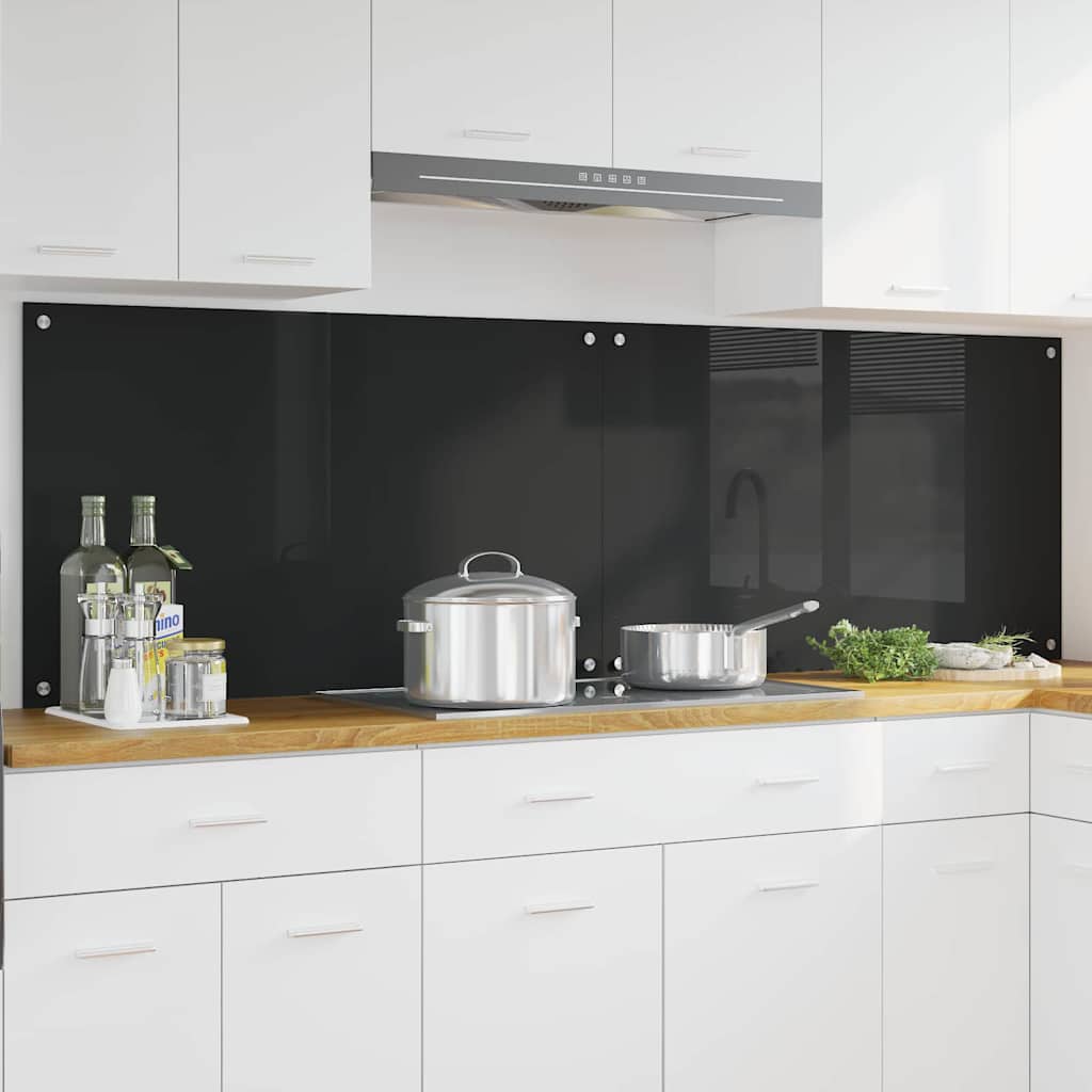 Kitchen Backsplash 2 pcs Black 100 x 60 cm Tempered Glass