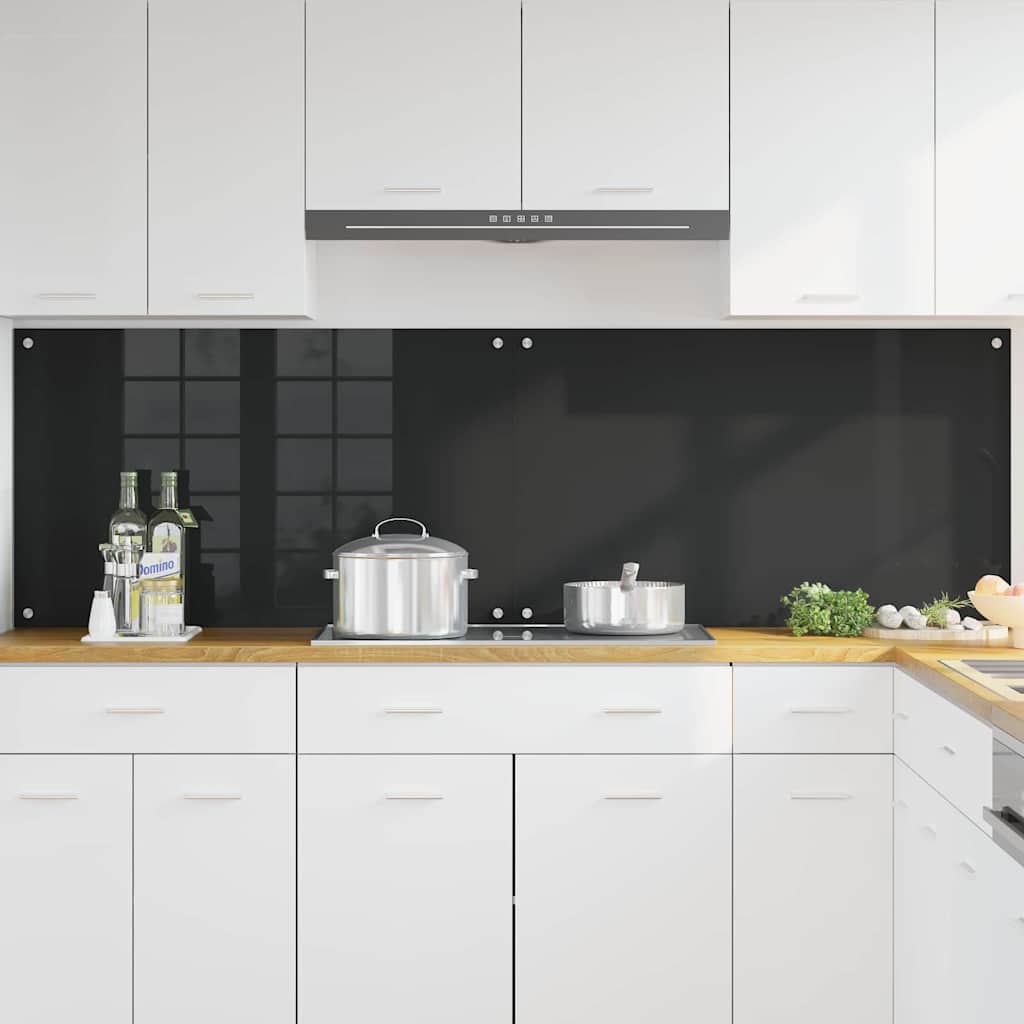 Kitchen Backsplash 2 pcs Black 100 x 60 cm Tempered Glass