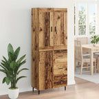 Highboard with Drawer 2 pcs Old Wood Engineered Wood and Glass