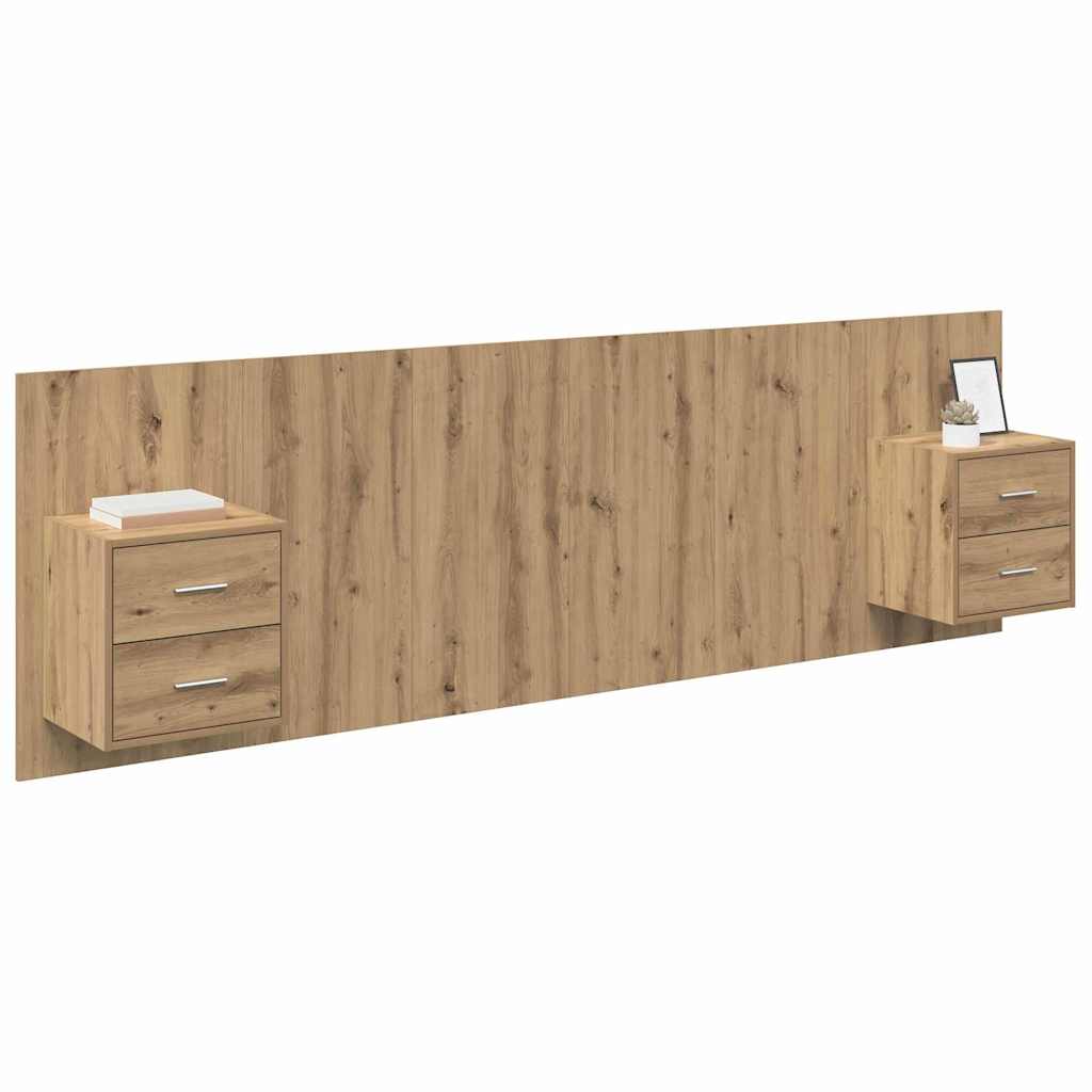 Headboard with Cabinet 3 pcs Artisan Oak Engineered Wood