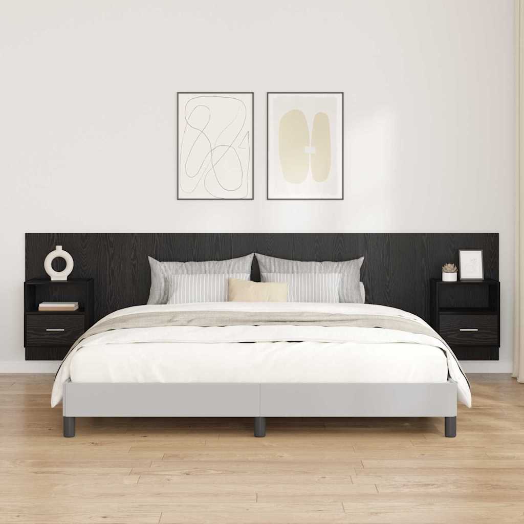 Headboard with Cabinet 3 pcs Black Oak Engineered Wood