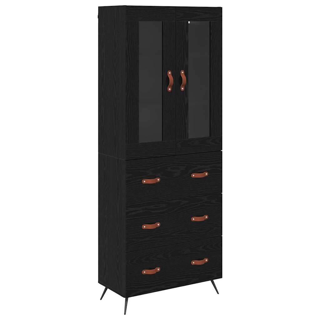 Highboard Cabinet with Shelf 2 pcs Black Oak Engineered Wood