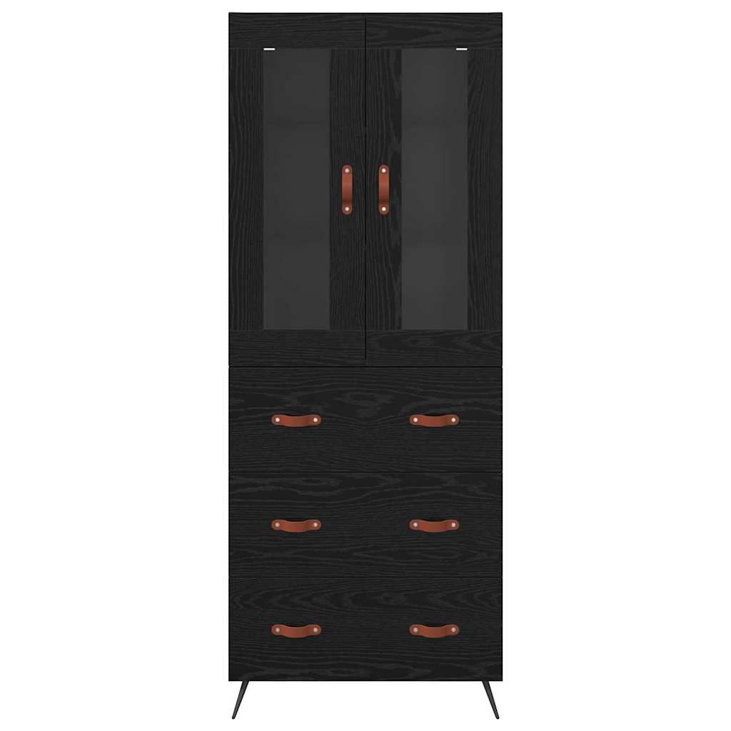 Highboard Cabinet with Shelf 2 pcs Black Oak Engineered Wood