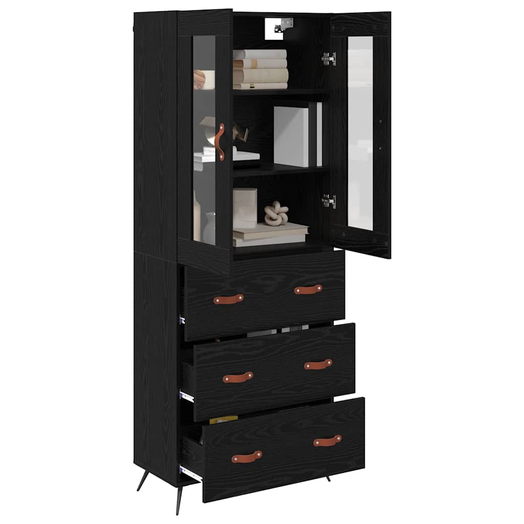 Highboard Cabinet with Shelf 2 pcs Black Oak Engineered Wood