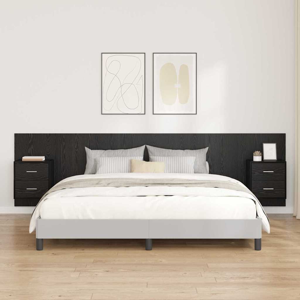 Headboard with Cabinet 3 pcs Black Oak Engineered Wood