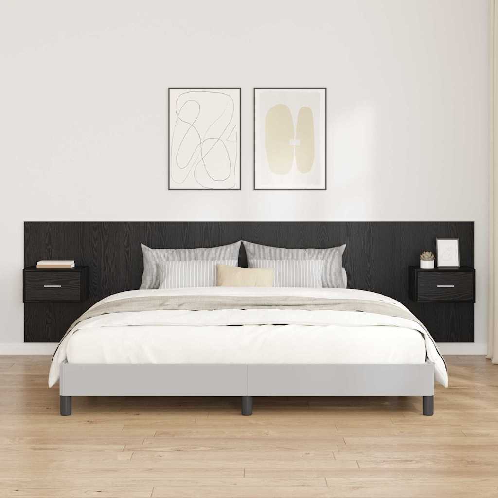 Headboard with Cabinet 3 pcs Black Oak Engineered Wood