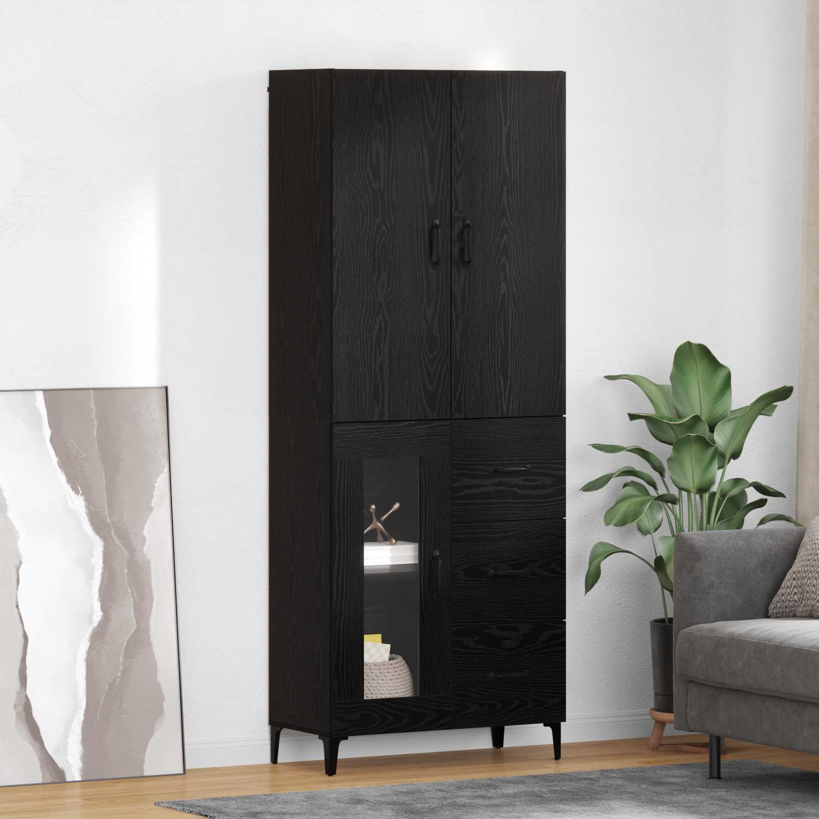 Highboard Wall-mounted Black Oak 69.5 x 34 x 180 cm Engineered Wood