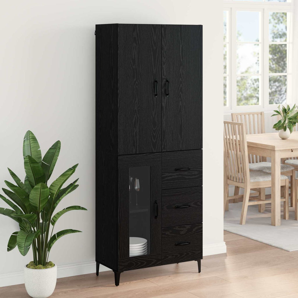 Highboard Wall-mounted Black Oak 69.5 x 34 x 180 cm Engineered Wood