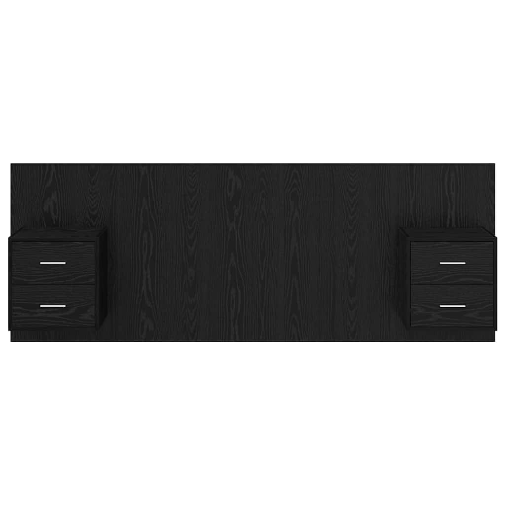 Headboard with Cabinet 3 pcs Black Oak Engineered Wood