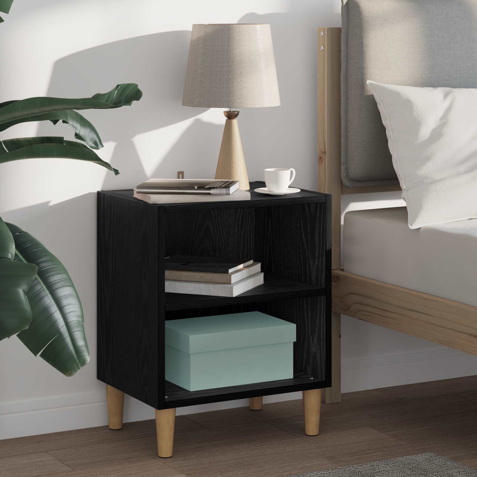 Bed Cabinet Black Oak 40 x 30 x 50 cm Engineered Wood