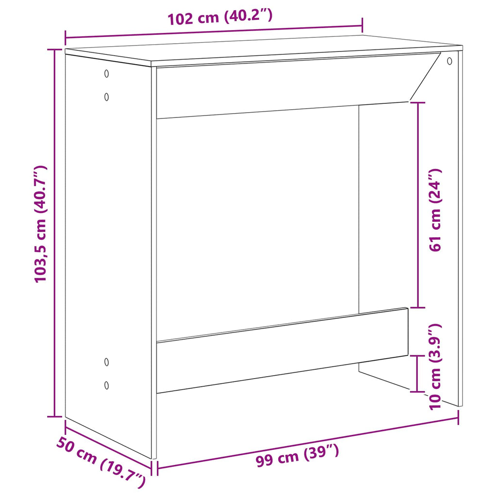 Bar Table Black Oak 102 x 50 x 103.5 cm Engineered Wood