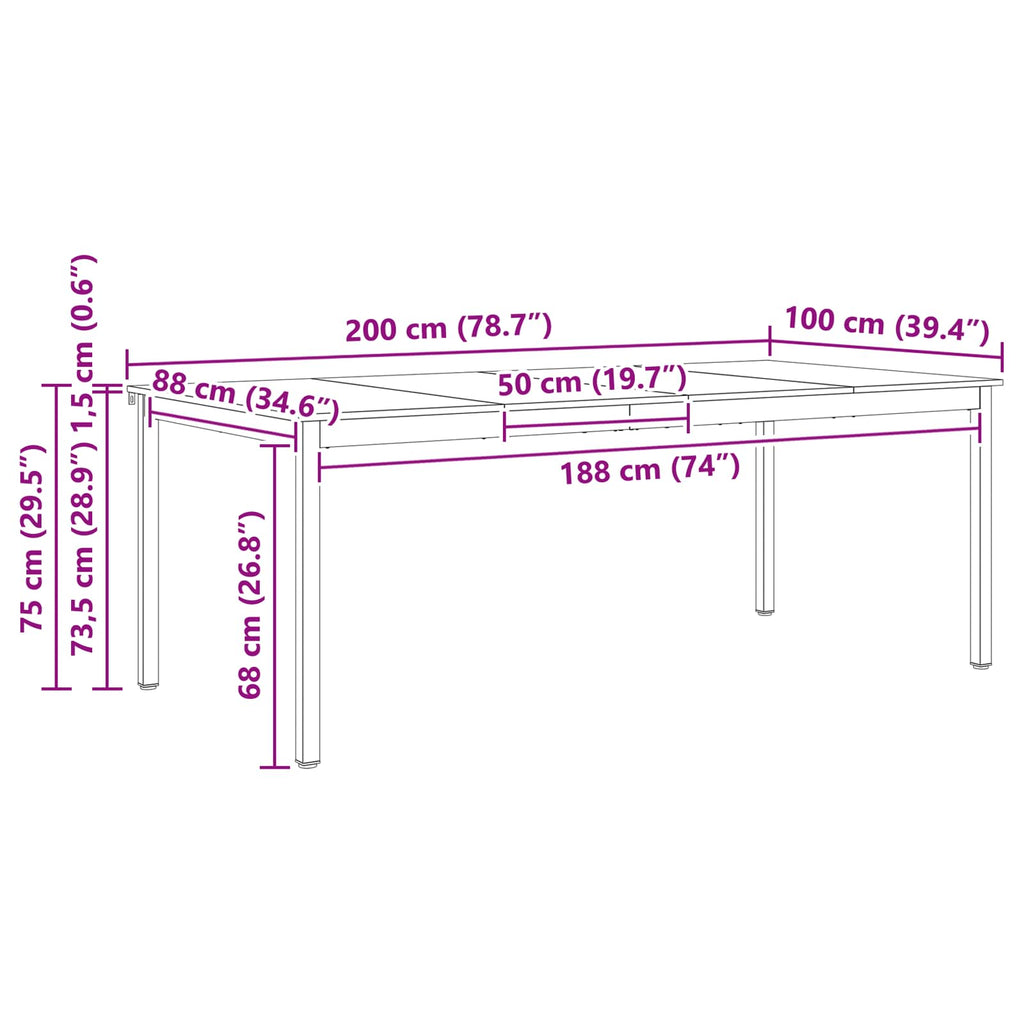 Dining Table Natural 200 x 100 x 75 cm Solid Pine Wood