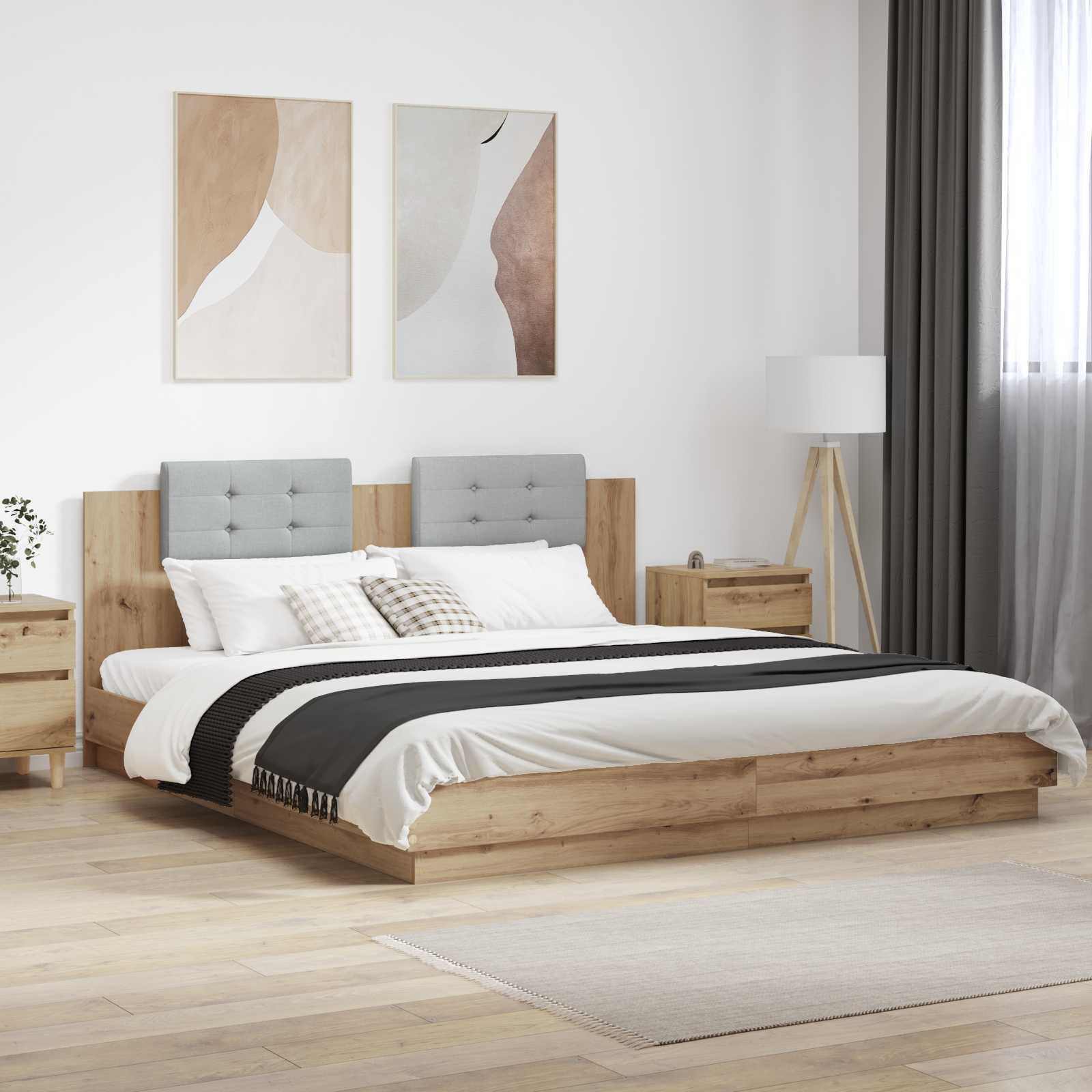 Bed Frame with Headboard with Storage Artisan Oak 200 x 200 cm