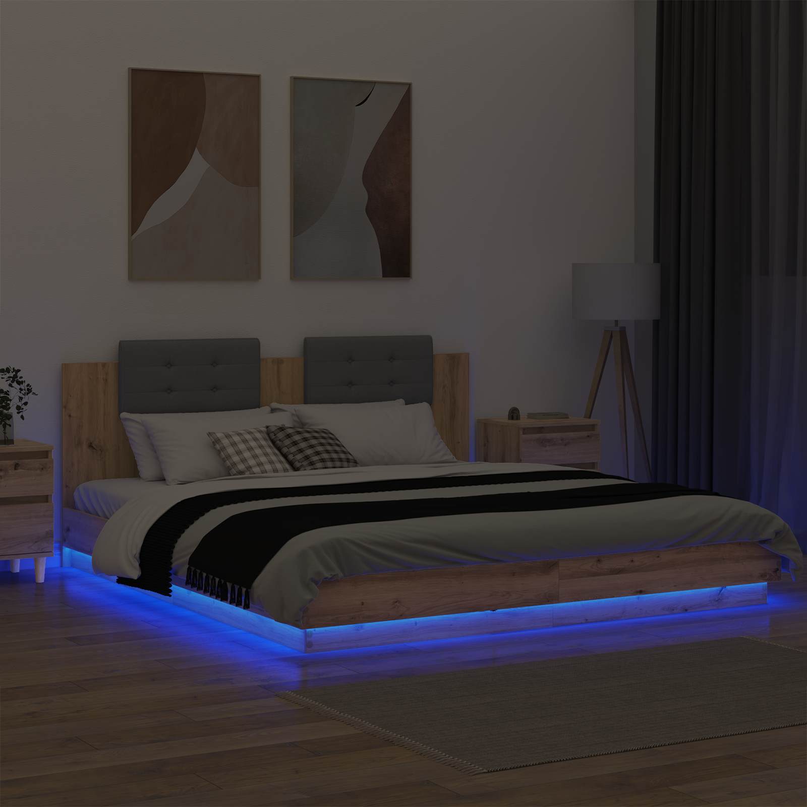 Bed Frame with Headboard with Storage Artisan Oak 180 x 200 cm